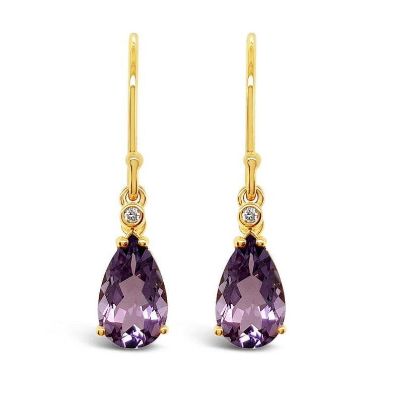 Pear Cut Amethyst & Diamond Earrings in 9ct Yellow Gold