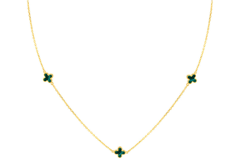 9ct Yellow Gold 3 Malachite Petal Necklace 40-42.5 cm