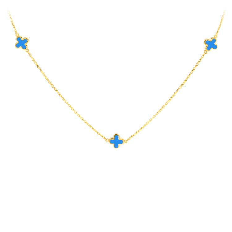 9ct Yellow Gold Turquoise Petal Necklace 41+2.5cm