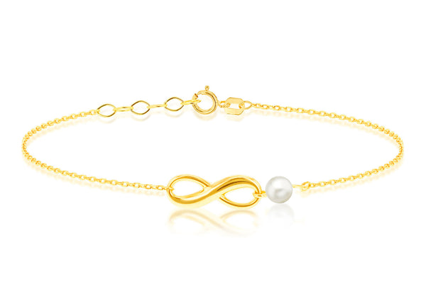 9ct Yellow Gold Freshwater Pearl Infinity Bracelet 16.5-18 cm