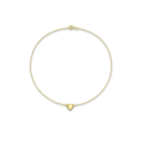 9ct Yellow Gold Heart Box Chain Anklet 24cm