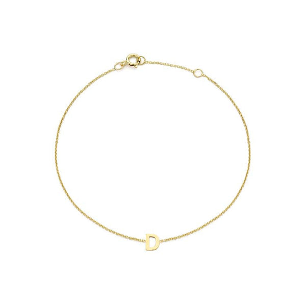 9ct Yellow Gold Mini Initial 'D' Bracelet 15.5-19cm