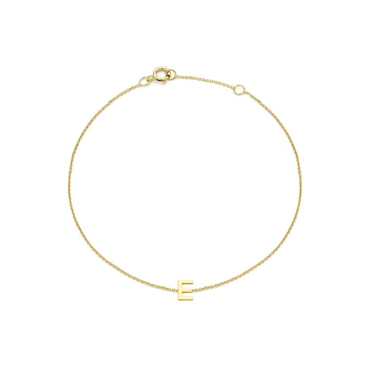 9ct Yellow Gold Mini Initial 'E' Bracelet 15.5-19cm