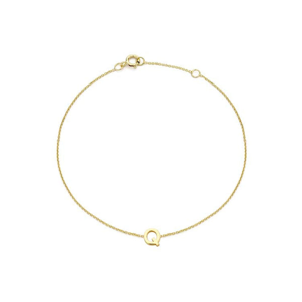 9ct Yellow Gold Mini Initial 'Q' Bracelet 15.5-19cm