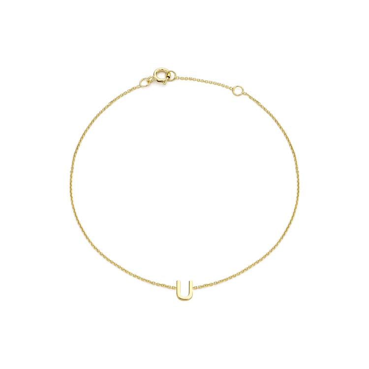 9ct Yellow Gold Mini Initial 'U' Bracelet 15.5-19cm