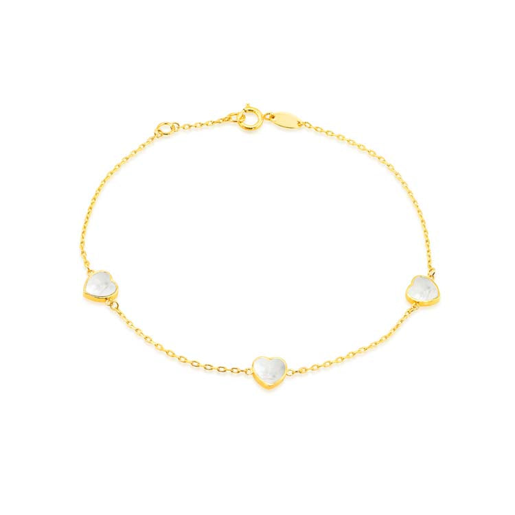 9ct Yellow Gold Mop Heart Bracelet 19cm