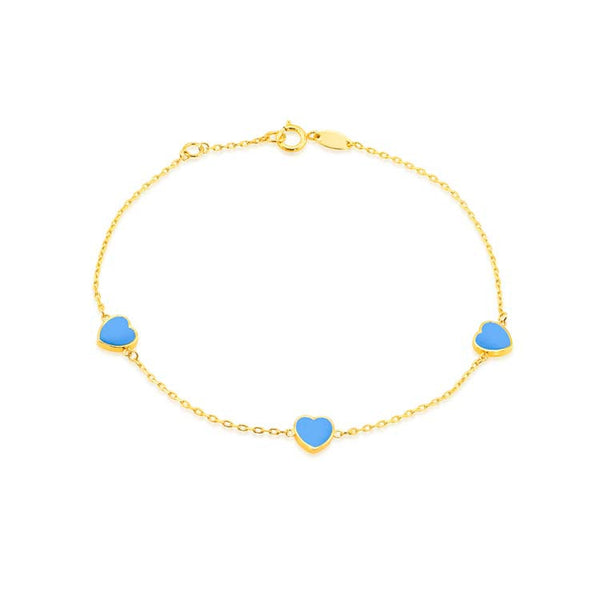 9ct Yellow Gold Turquoise Heart Bracelet 19cm