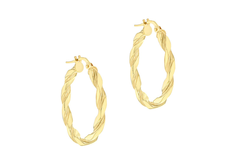 9ct Yellow Gold Flat Twist Hoops 20 mm