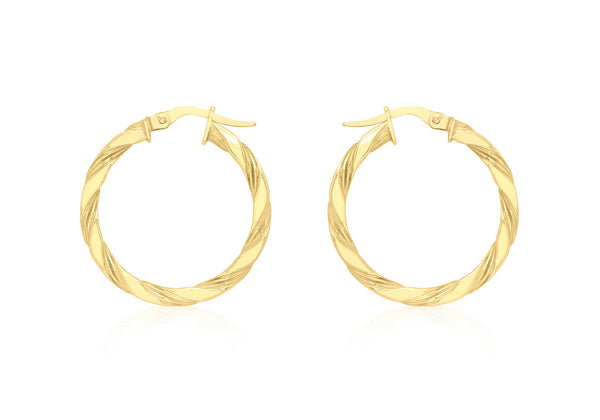 9ct Yellow Gold Flat Twist Hoops 20 mm