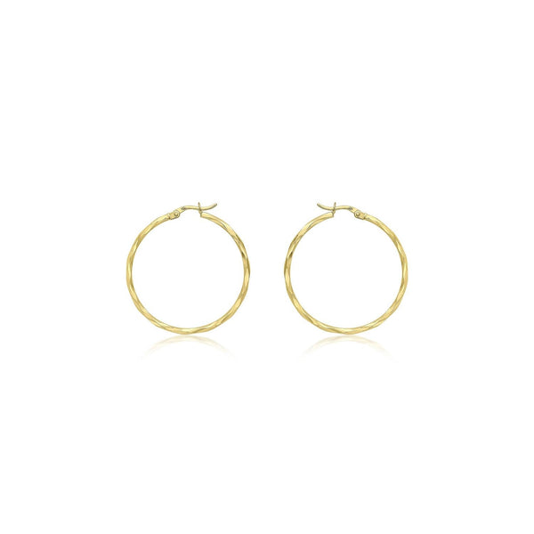 9ct Yellow Gold 33mm Diamond Cut Faceted Hoop Creole Earrings