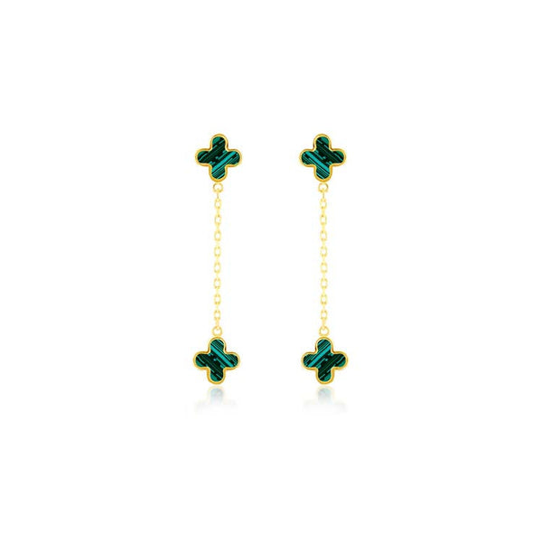 9ct Yellow Gold Malachite Petal Drop Earrings