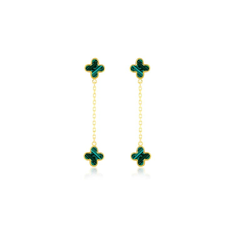 9ct Yellow Gold Malachite Petal Drop Earrings