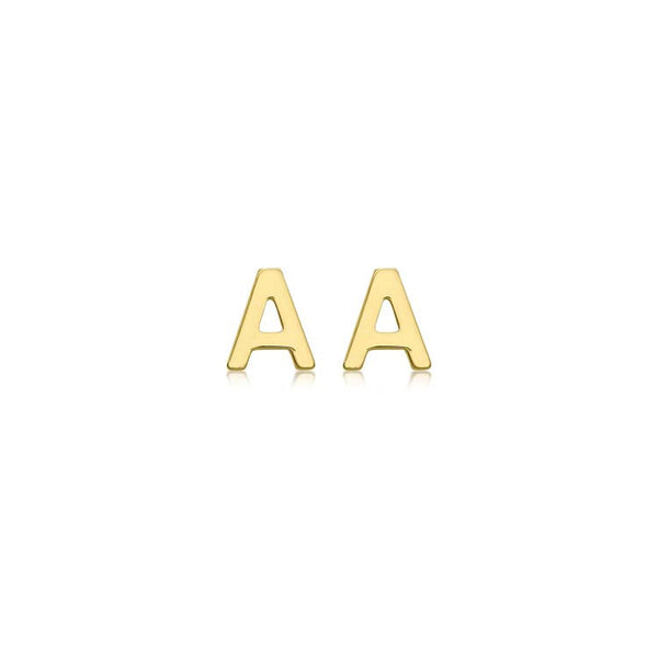 9ct Yellow Gold Mini Initial 'A' Stud Earrings