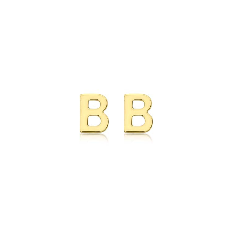 9ct Yellow Gold Mini Initial 'B' Stud Earrings