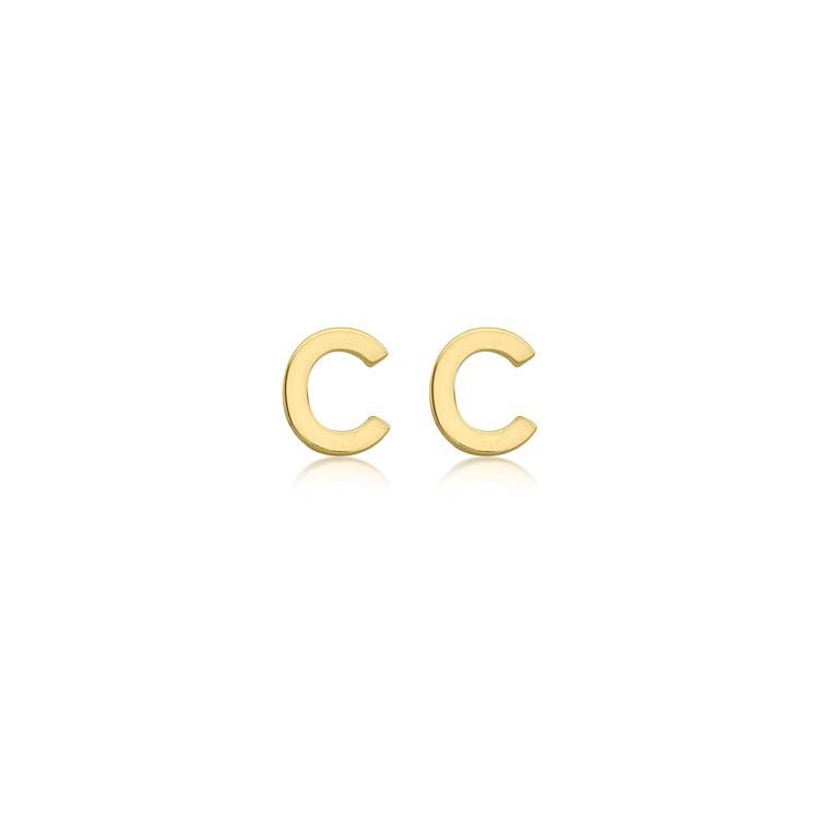 9ct Yellow Gold Mini Initial 'C' Stud Earrings