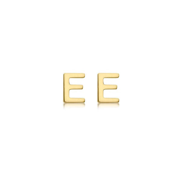 9ct Yellow Gold Mini Initial 'E' Stud Earrings