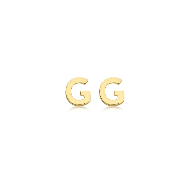 9ct Yellow Gold Mini Initial 'G' Stud Earrings