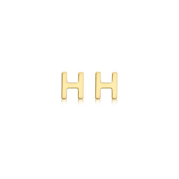 9ct Yellow Gold Mini Initial 'H' Stud Earrings