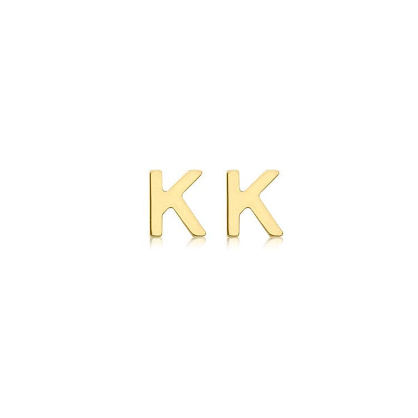 9ct Yellow Gold Mini Initial 'K' Stud Earrings