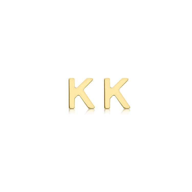 9ct Yellow Gold Mini Initial 'K' Stud Earrings