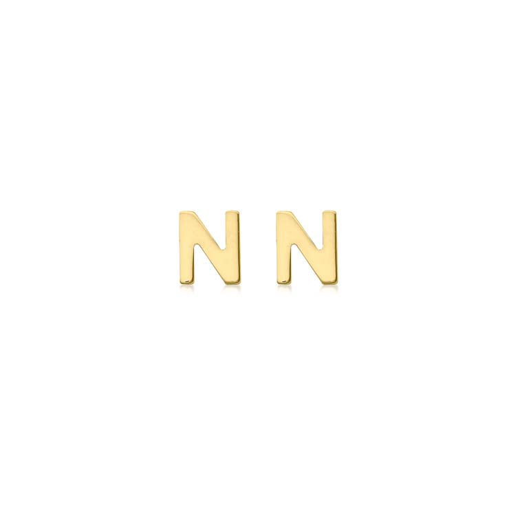 9ct Yellow Gold Mini Initial 'N' Stud Earrings