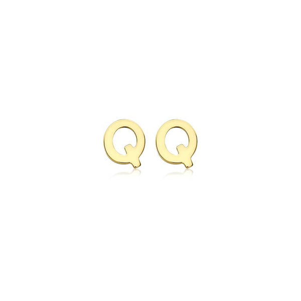 9ct Yellow Gold Mini Initial 'Q' Stud Earrings