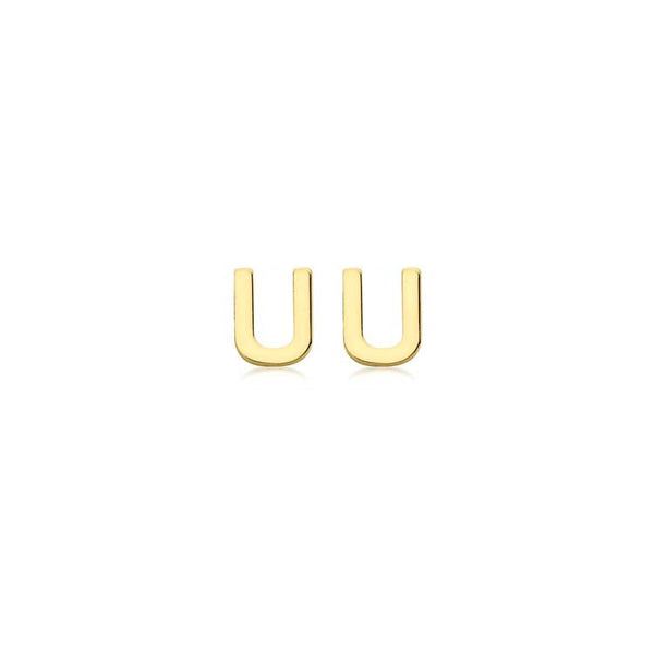 9ct Yellow Gold Mini Initial 'U' Stud Earrings