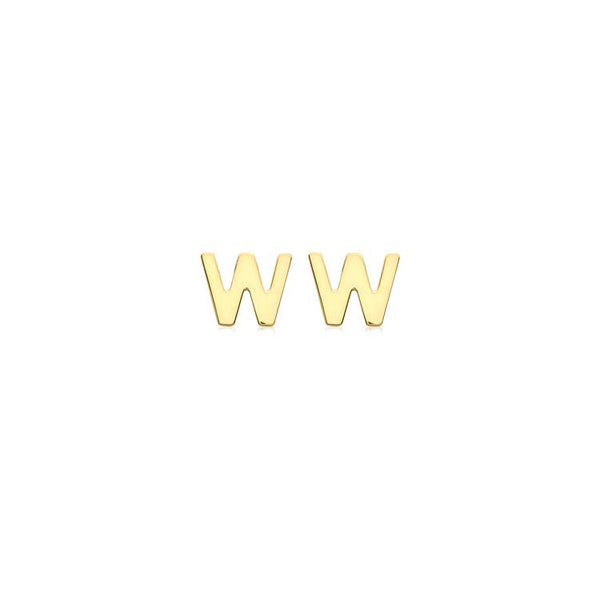 9ct Yellow Gold Mini Initial 'W' Stud Earrings