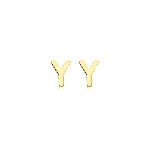 9ct Yellow Gold Mini Initial 'Y' Stud Earrings