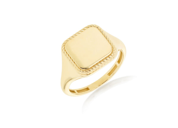 9ct Yellow Gold Square Rope Signet Ring