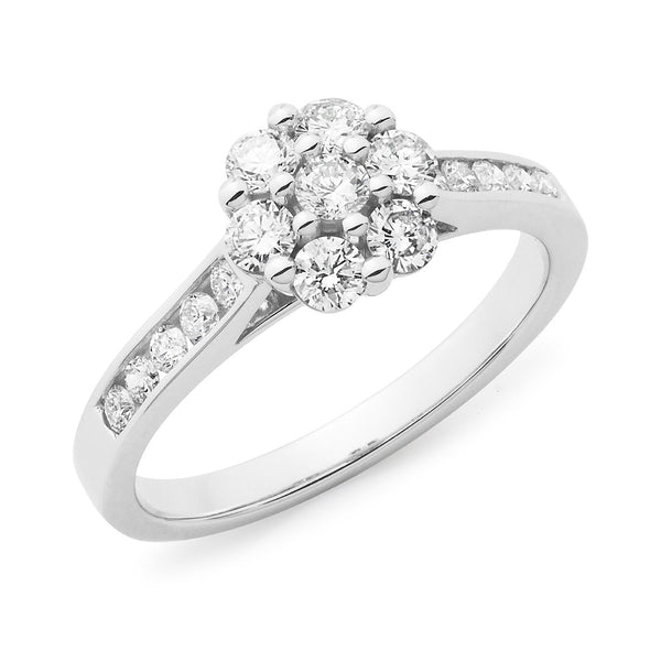 0.69ct Round Brilliant Cut Diamond Cluster Engagement Ring in 18ct White Gold