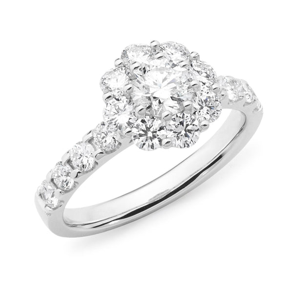 1.62ct Round Brilliant Cut Diamond Cluster Engagement Ring in 18ct White Gold