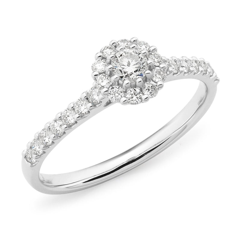 0.53ct Round Brilliant Cut Diamond Halo Engagement Ring in 9ct White Gold