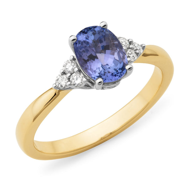 1.06ct Tanzanite & 0.14ct Diamond Ring in 9ct Yellow-White Gold