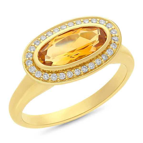 1.29ct Citrine & 0.15ct Diamond Ring in 9ct Yellow Gold