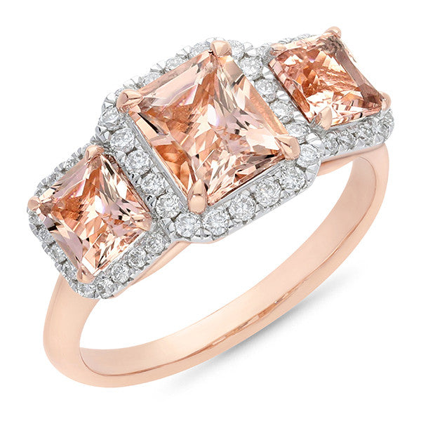 1.21ct Morganite & 0.31ct Diamond Ring in 9ct Rose Gold