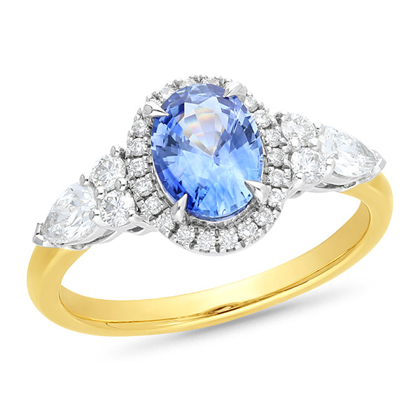 1.5ct Ceylon Sappire & 0.55ct Diamond Ring in 18ct Yellow Gold