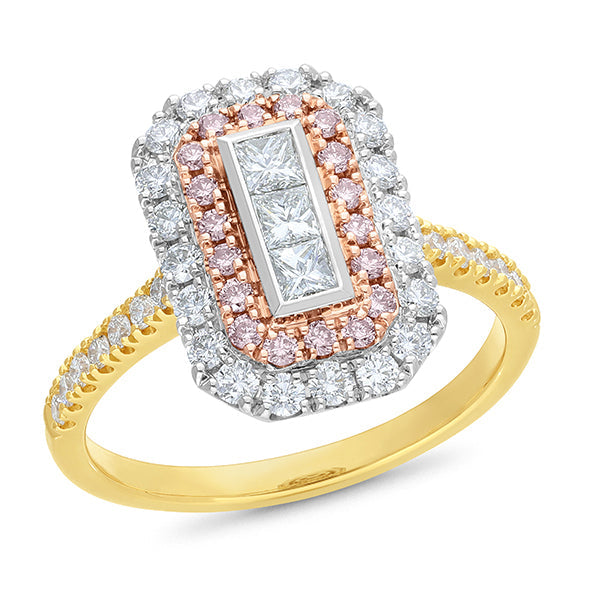 1.14ct Pink & White Diamond Ring in 18ct Yellow Gold