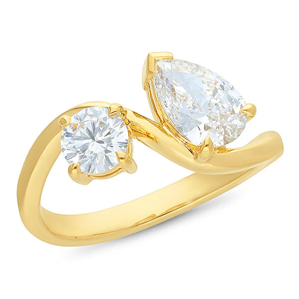 1.5ct Pear & Round Brilliant Cut Toi et Moi Lab Grown Diamond Ring In 18ct Yellow Gold