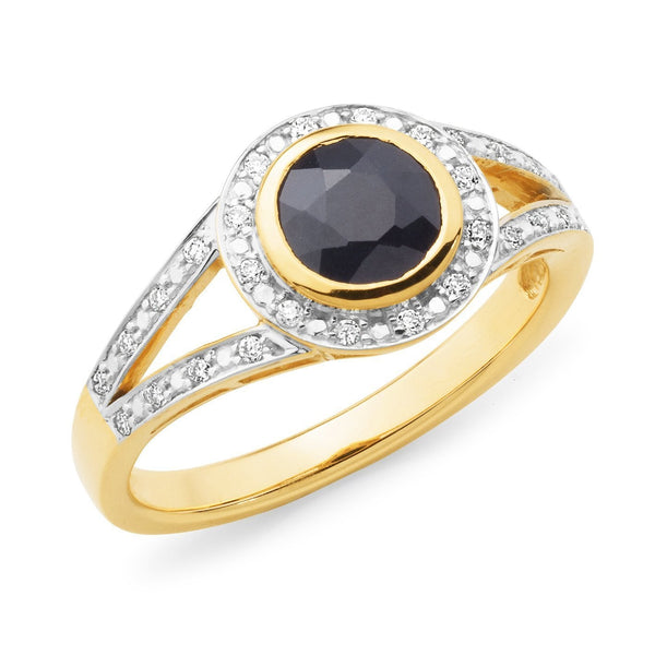 1ct Sapphire & 0.11ct Diamond Ring 9ct Yellow Gold