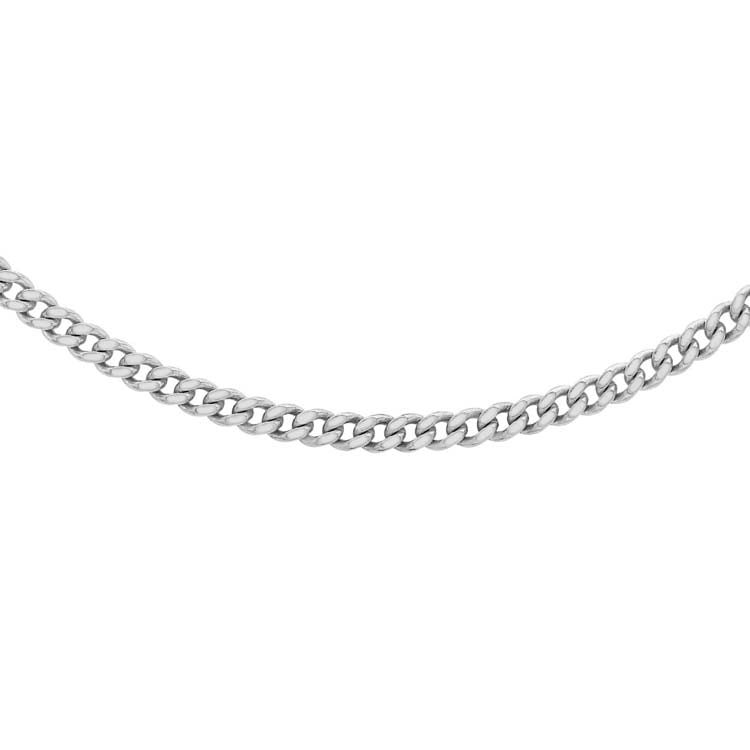 18ct White Gold Solid Diamond Cut Curb Chain 45cm