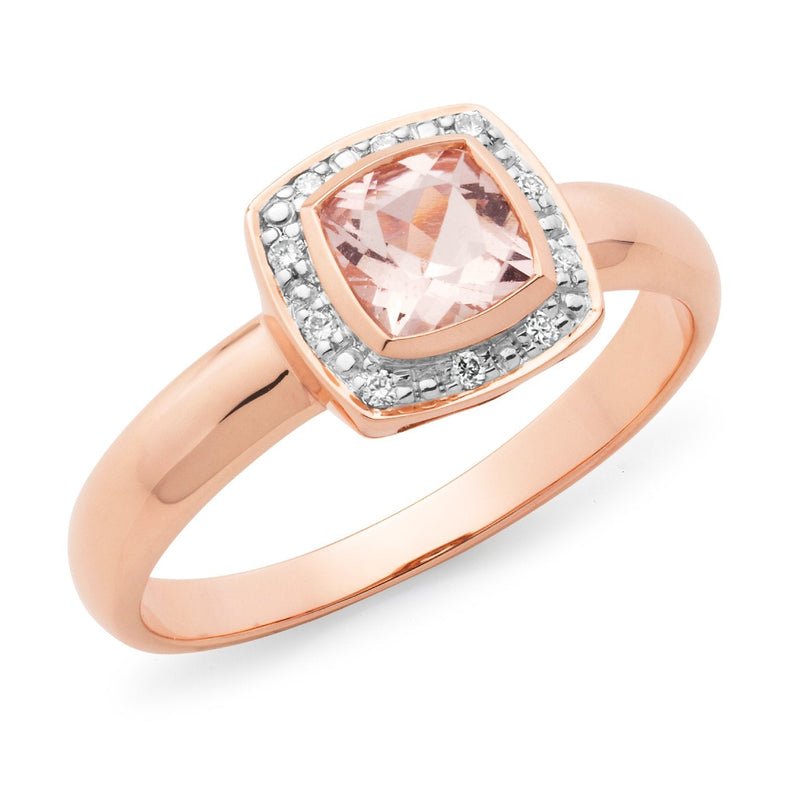 0.48ct Cushion Cut Morganite & Diamond Ring in 9ct Rose Gold