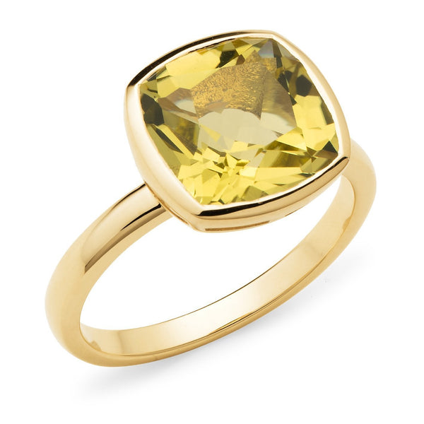 3.66ct Lemon Quartz Bezel Set Dress Ring in 9ct Yellow Gold