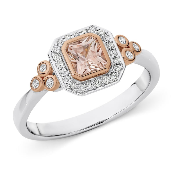 0.47ct Morganite & 0.17ct Diamond  in 9ct White & Rose Gold