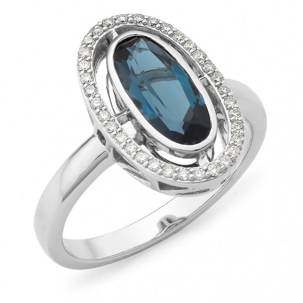 1.58ct London Blue Topaz & 0.17ct Diamond Ring in 9ct White Gold