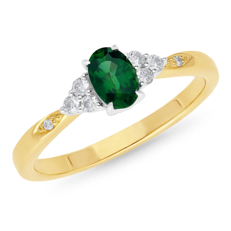 0.40ct Created Emerald & 0.15ct Diamond Ring in 9ct Yellow Gold