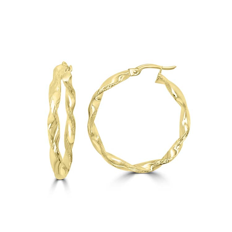 9ct Yellow Gold Twisted Hollow Hoop Earrings 25mm