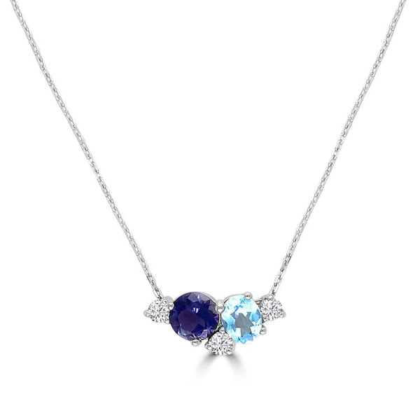 Diamond, Blue Topaz, Iolite Necklace 40-45cm with 0.149ct Diamonds in 9ct White Gold