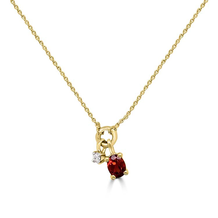 Diamond, Garnet Necklace 40-45cm with 0.013ct Diamonds in 9ct Yellow Gold