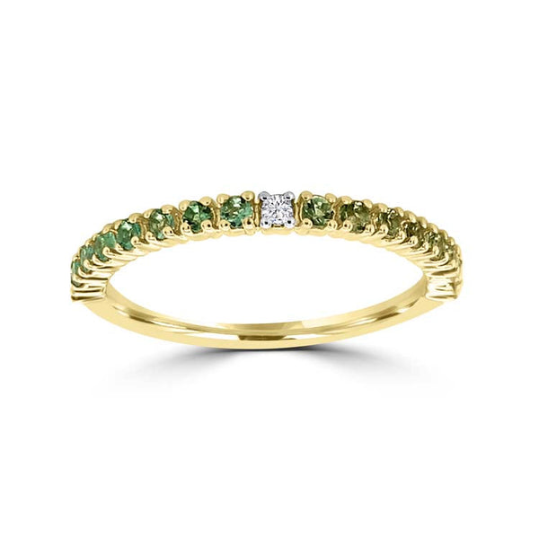 Diamond, Emerald Ring with 0.012ct Diamonds in 9ct Yellow Gold